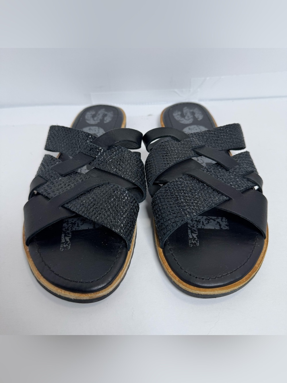 Sorel Women's Black Woven Leather Slide Sandals Flip Flops Size 8.5 NL3205-010